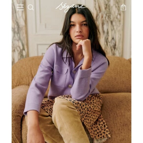 💕SEZANE💕 Betty Cardigan ~ Lilac 100% Marino Wool Small S NWOT - Picture 4 of 5